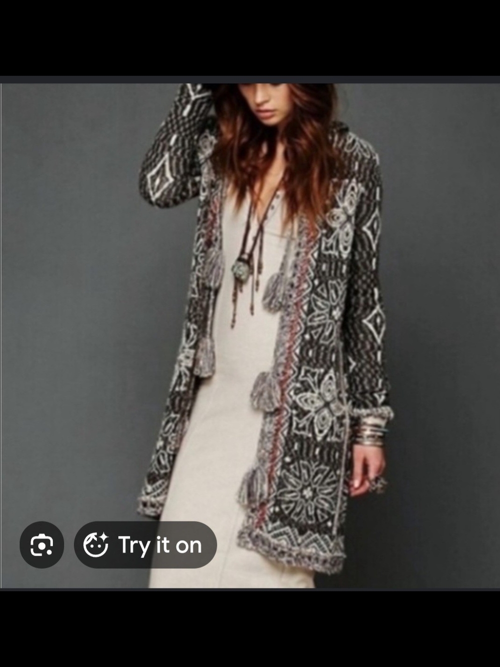 Free People Kai Tassel Pom Pom Tie Hooded Cardigan Sweater